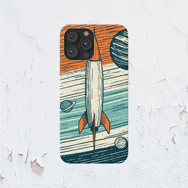 受注生産 iPhoneケース ロケットと海面ラインの宇宙柄｜レトロ宇宙 RFSP043B