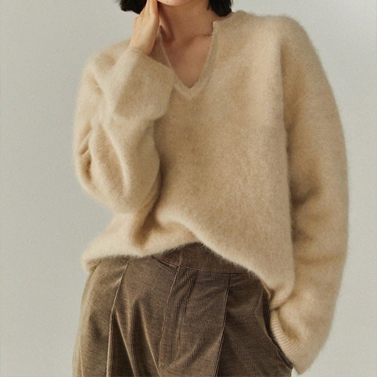 Vネック モヘアニットセーター レディース トップス ニット セーター