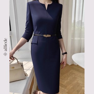 キーネックVラインタイトワンピース　A3113