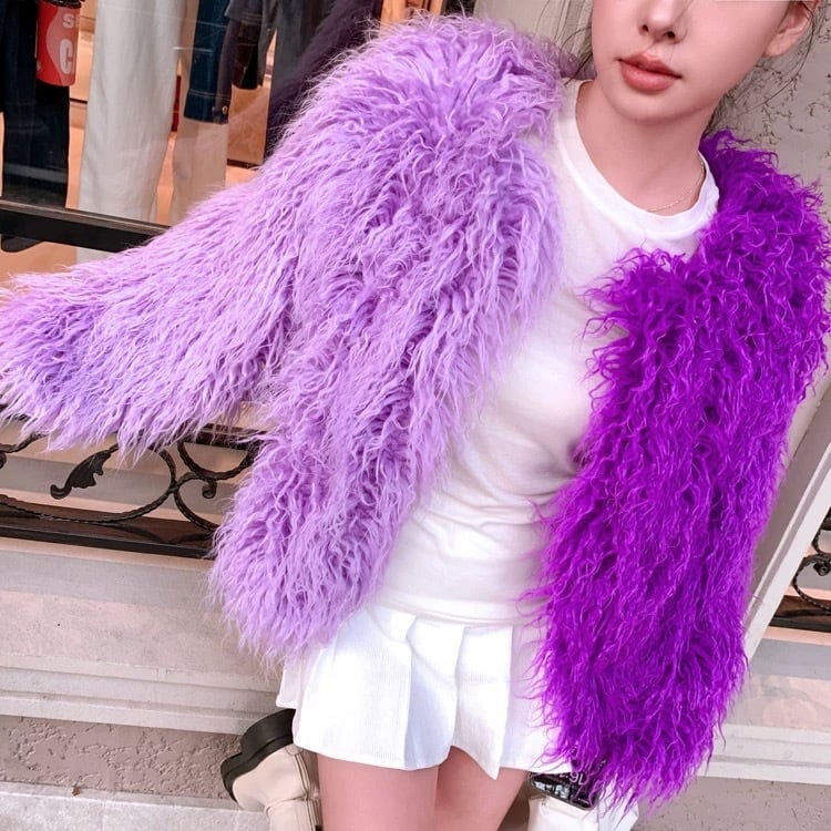 紫 ピンク バイカラー ファー コート | LOVEYsmileSHOP