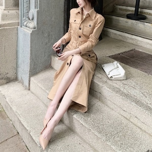 スリムトレンチロングドレス 00928