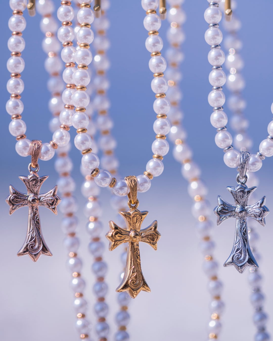 Pearl×cross necklace