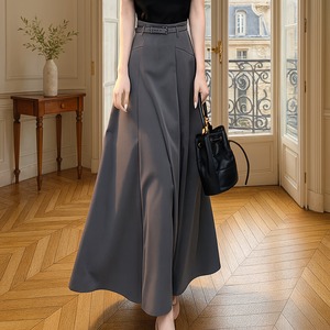 グレー スリムストレート ロングスカート　G1121