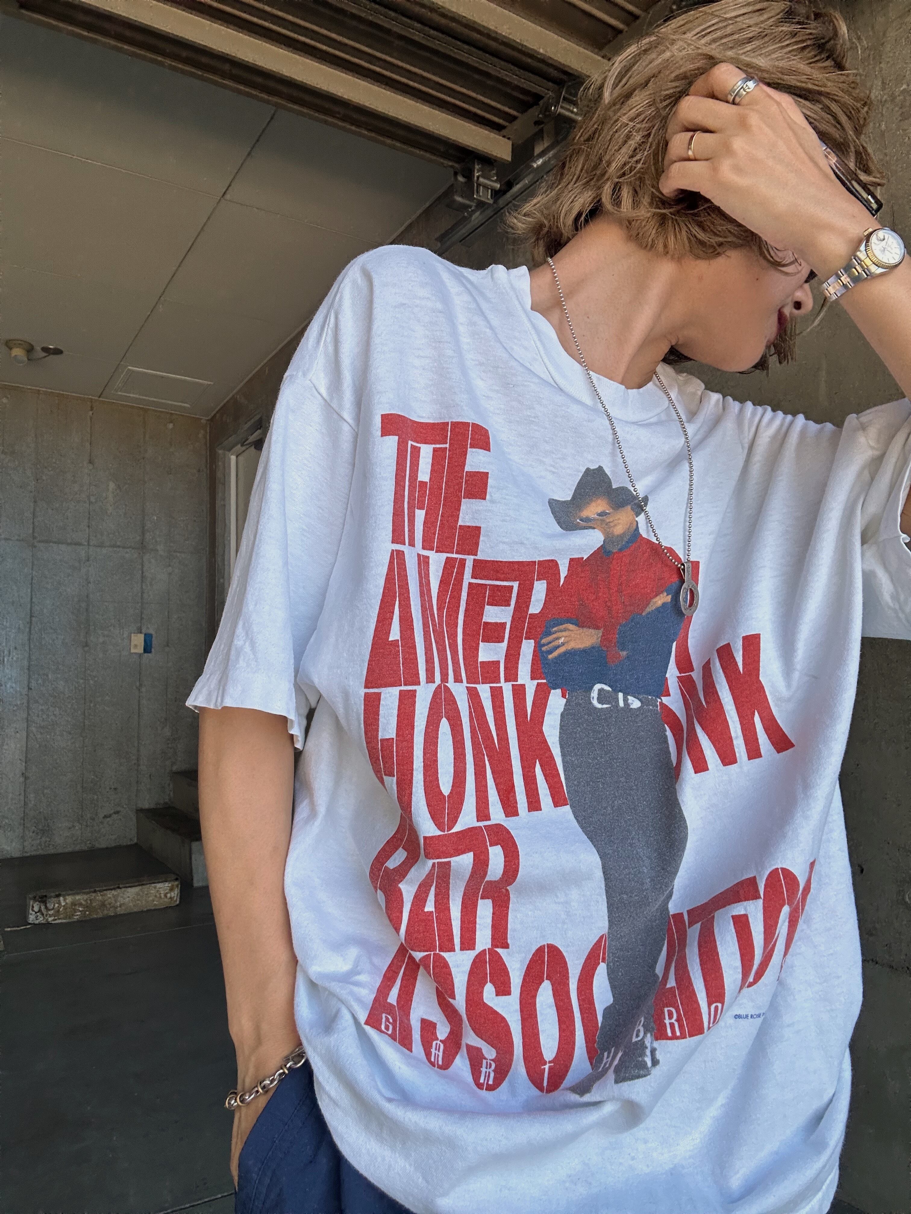 (CS2077)90‘s Hanes printed T-shirt “BLUE ROSE” made in USA