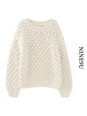 loose ballon-sleeve low-gauge knit【NINE9751】