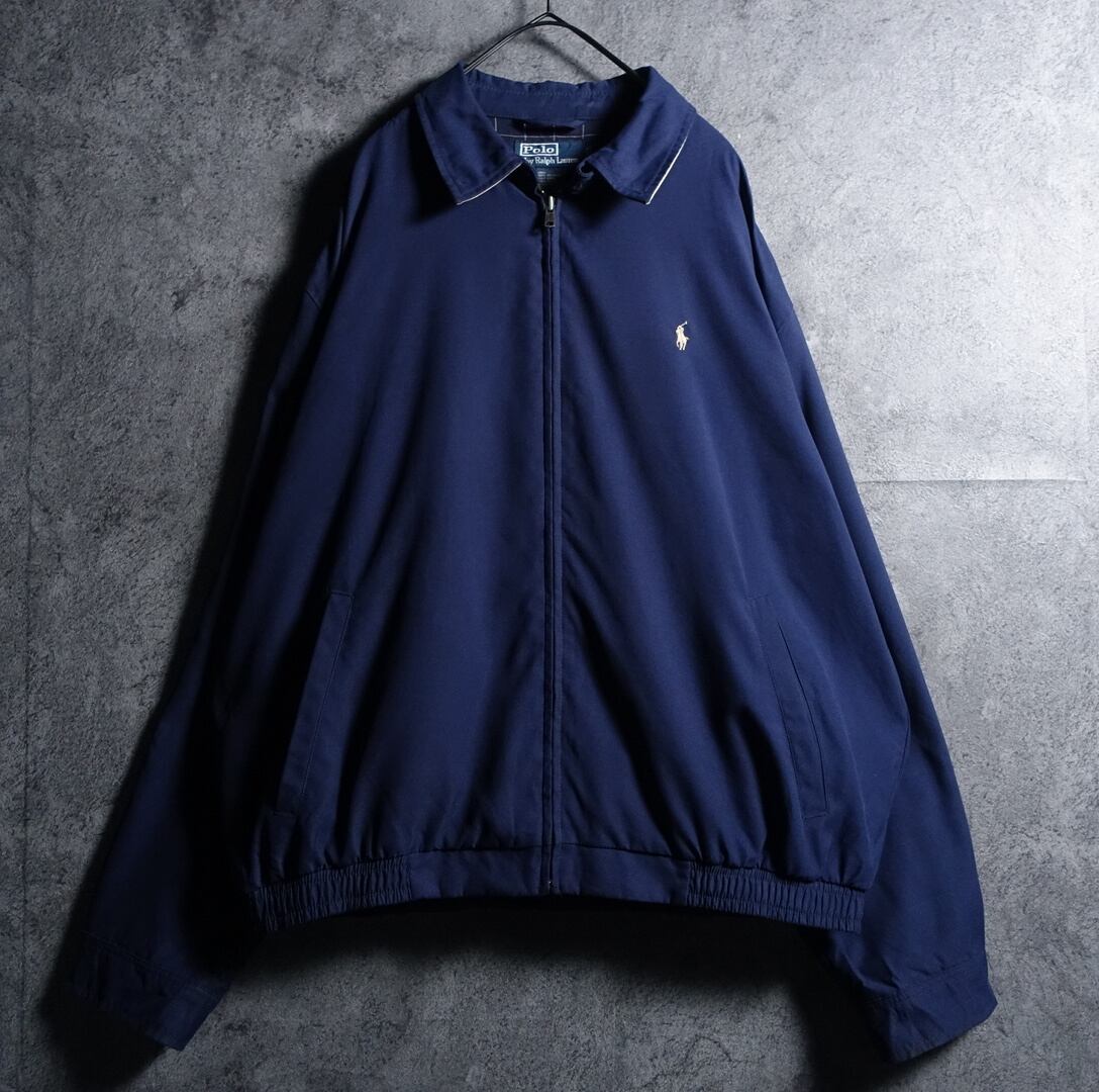 “Ralph Lauren” Blue Logo Embroidery Design Smooth Swing Top Blouson