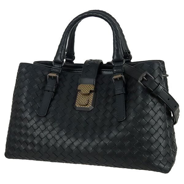Used BOTTEGA VENETA ボッテガヴェネタ ハンドバッグ ショルダーバッグ ローマバッグ スモール 337303 イントレチャート ブラック 超美品