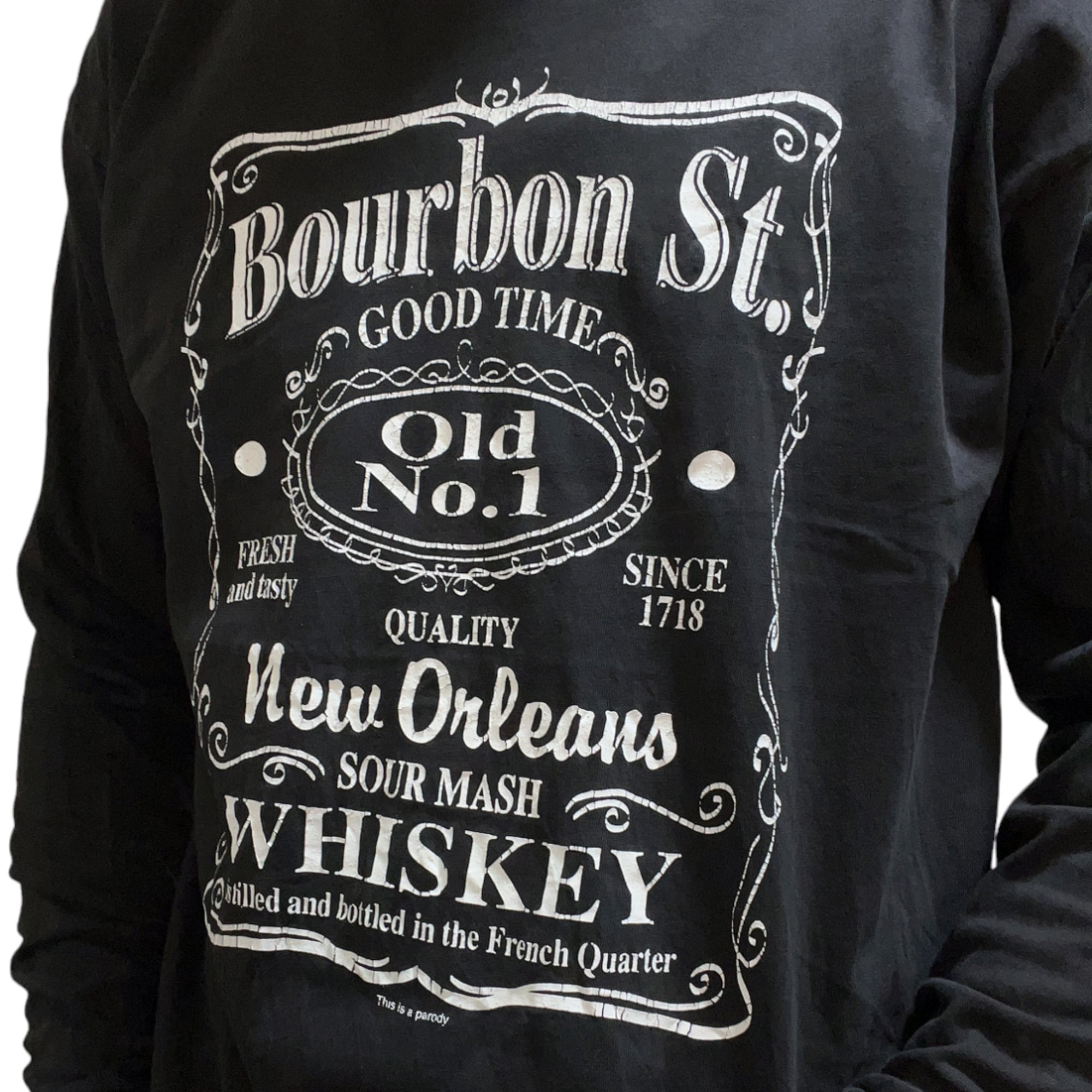 メンズL 90s Q-TEES 企業系 Bourbon St. WHISKEY バーボン・ウィスキー ヴィンテージ ロングTシャツ 長袖Tシャツ  CS230906