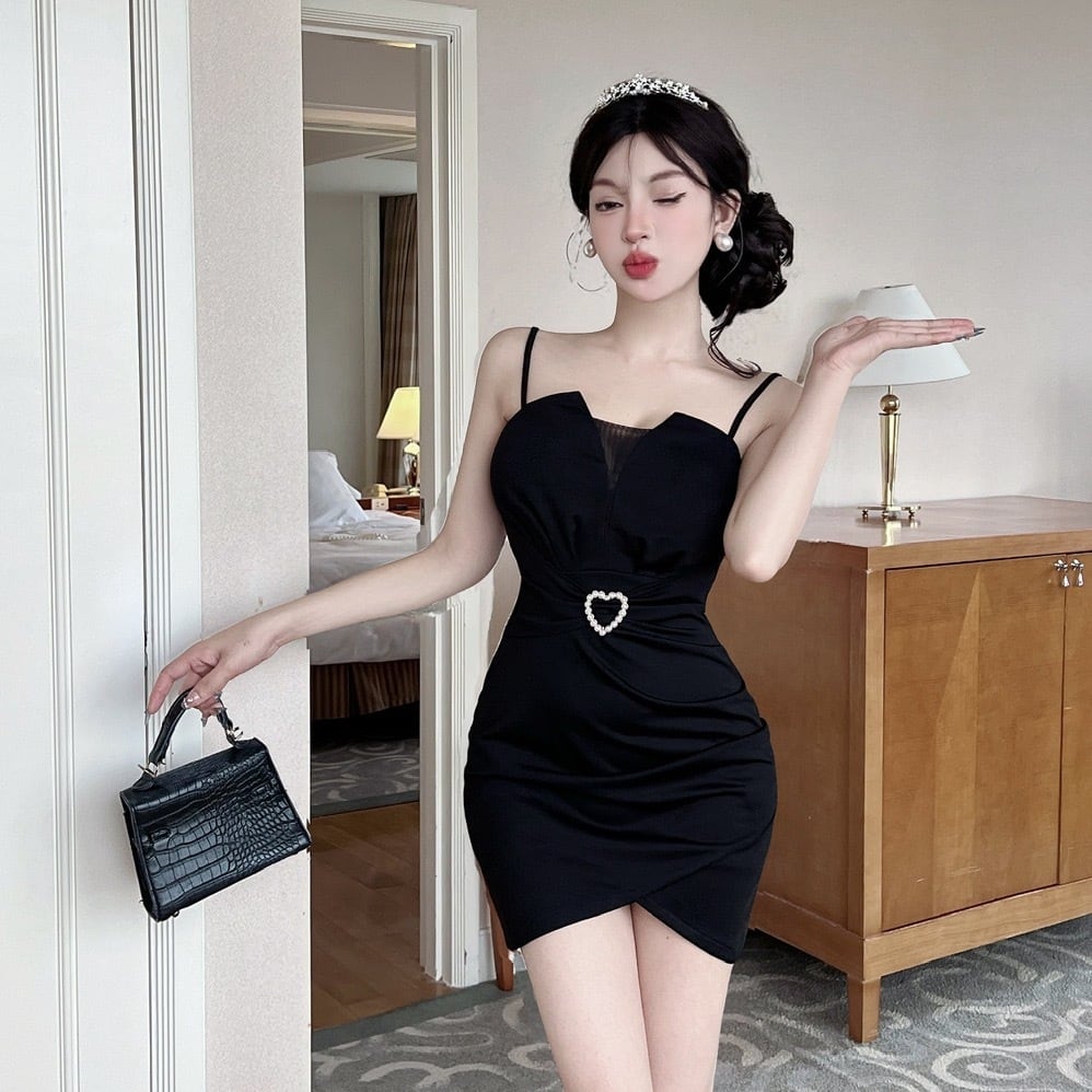 【2色】キャミワンピース ミニドレス キャバドレス セクシー ミニ丈 Vネック ウエストマーク タイトシルエット ボディコン パーティー LW2-DD5944