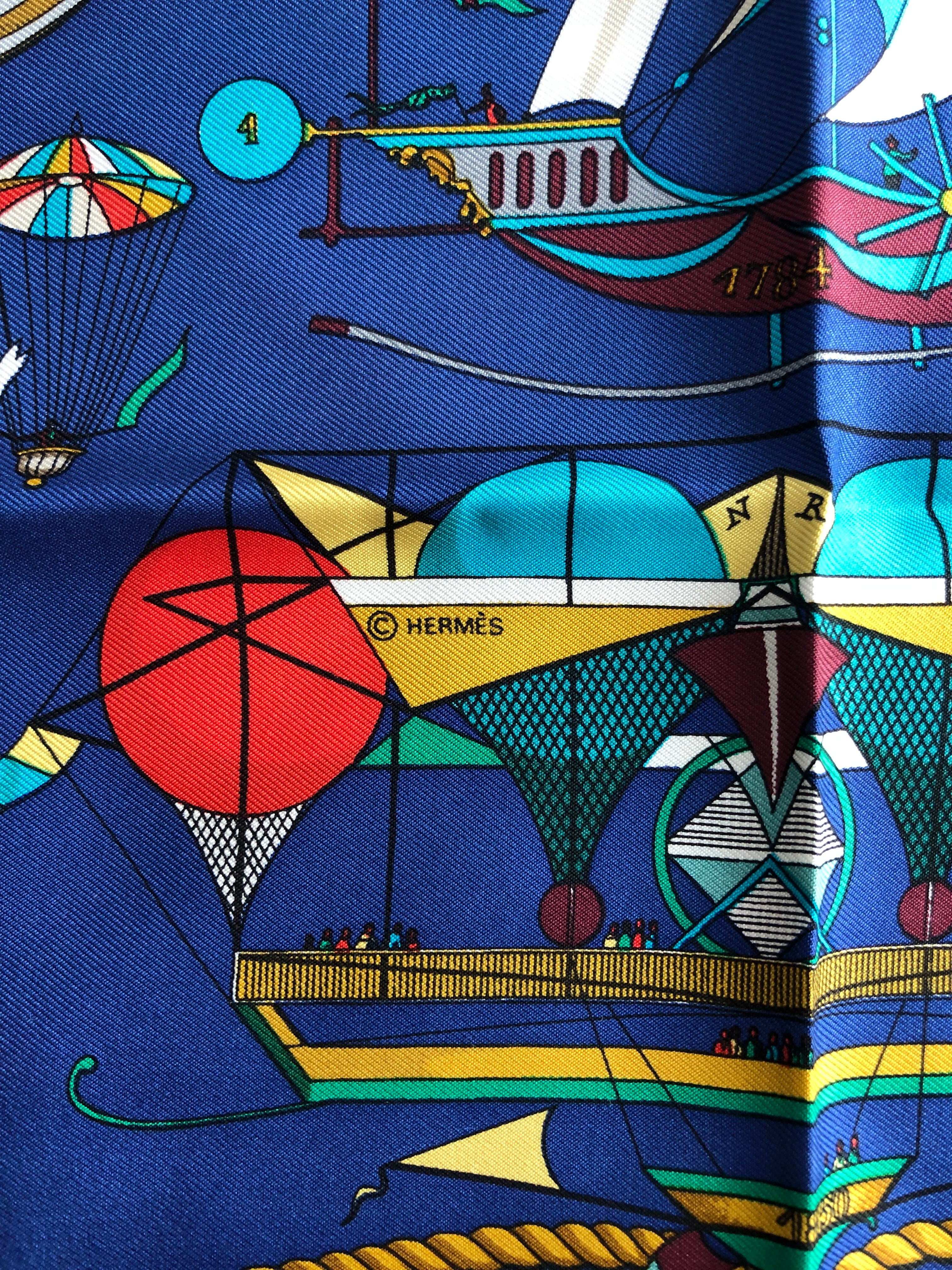 HERMES エルメス スカーフ ブルー balloon motif シルク LES FOLIES DU