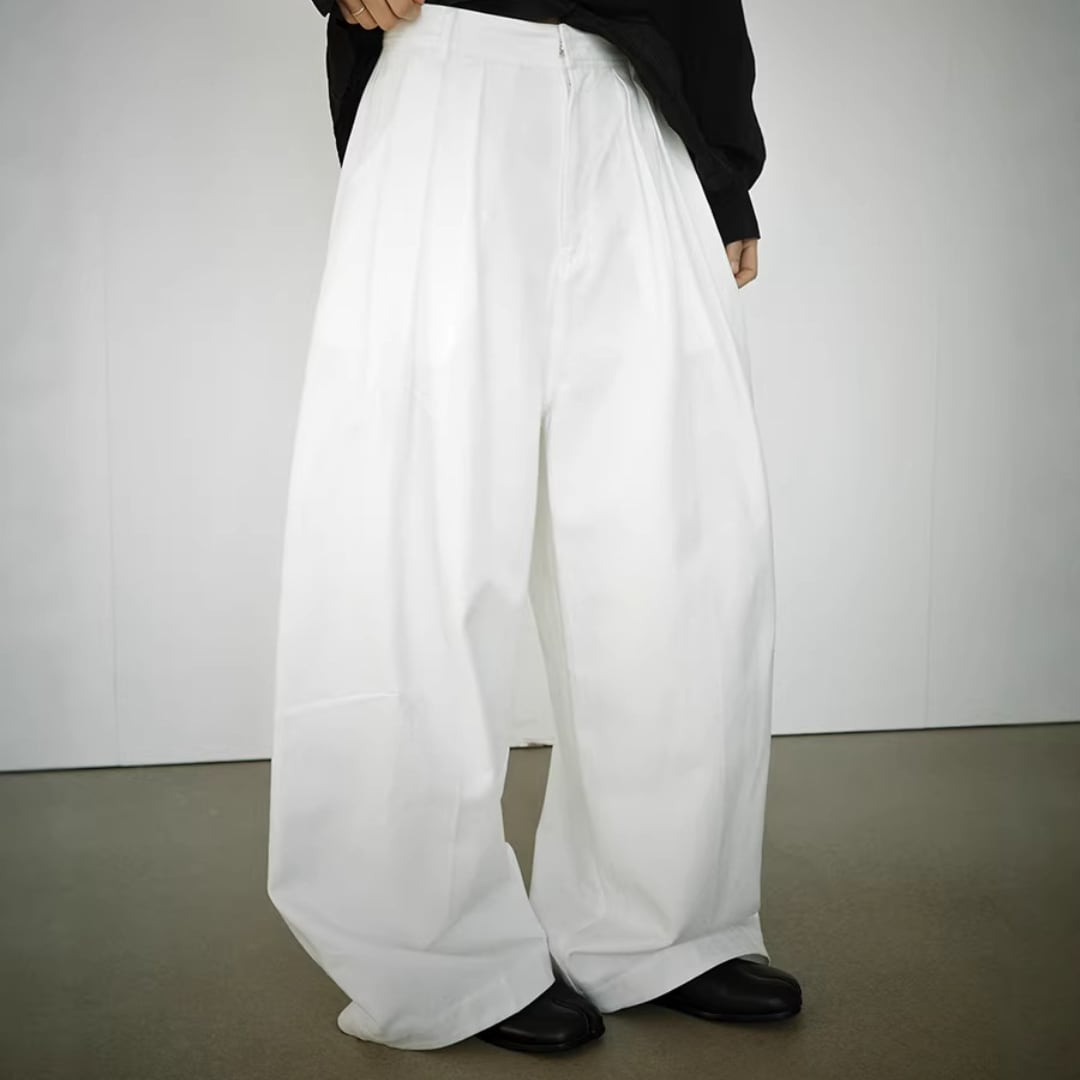 Cotton lyocell tuck wide pants G1005