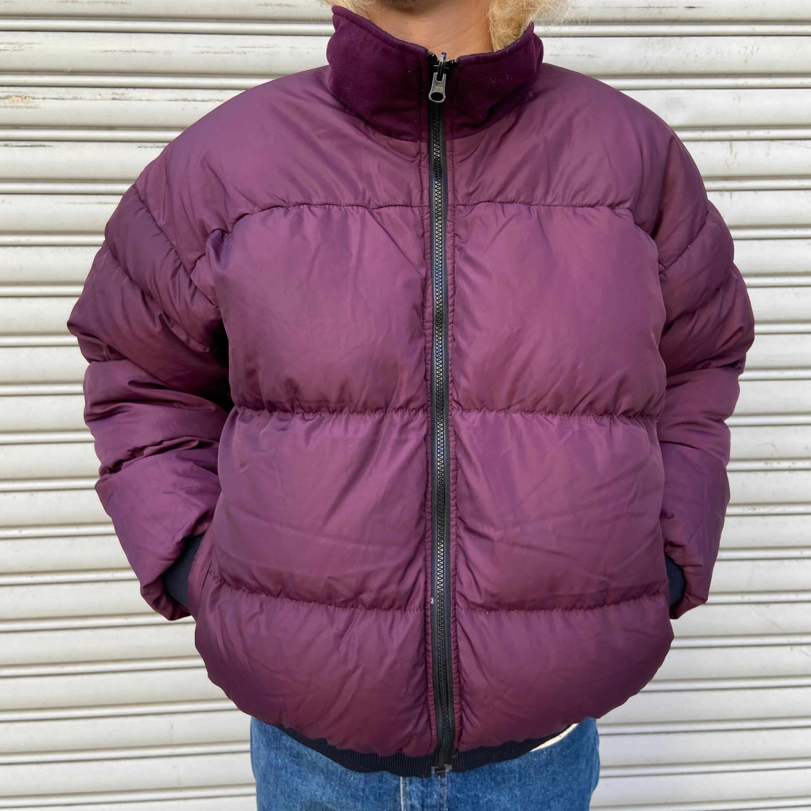 80s Columbia コロンビア リバーシブルダウンジャケット 黒 紫 L 80s Columbia コロンビア リバーシブルダウンジャケット 黒 紫 L