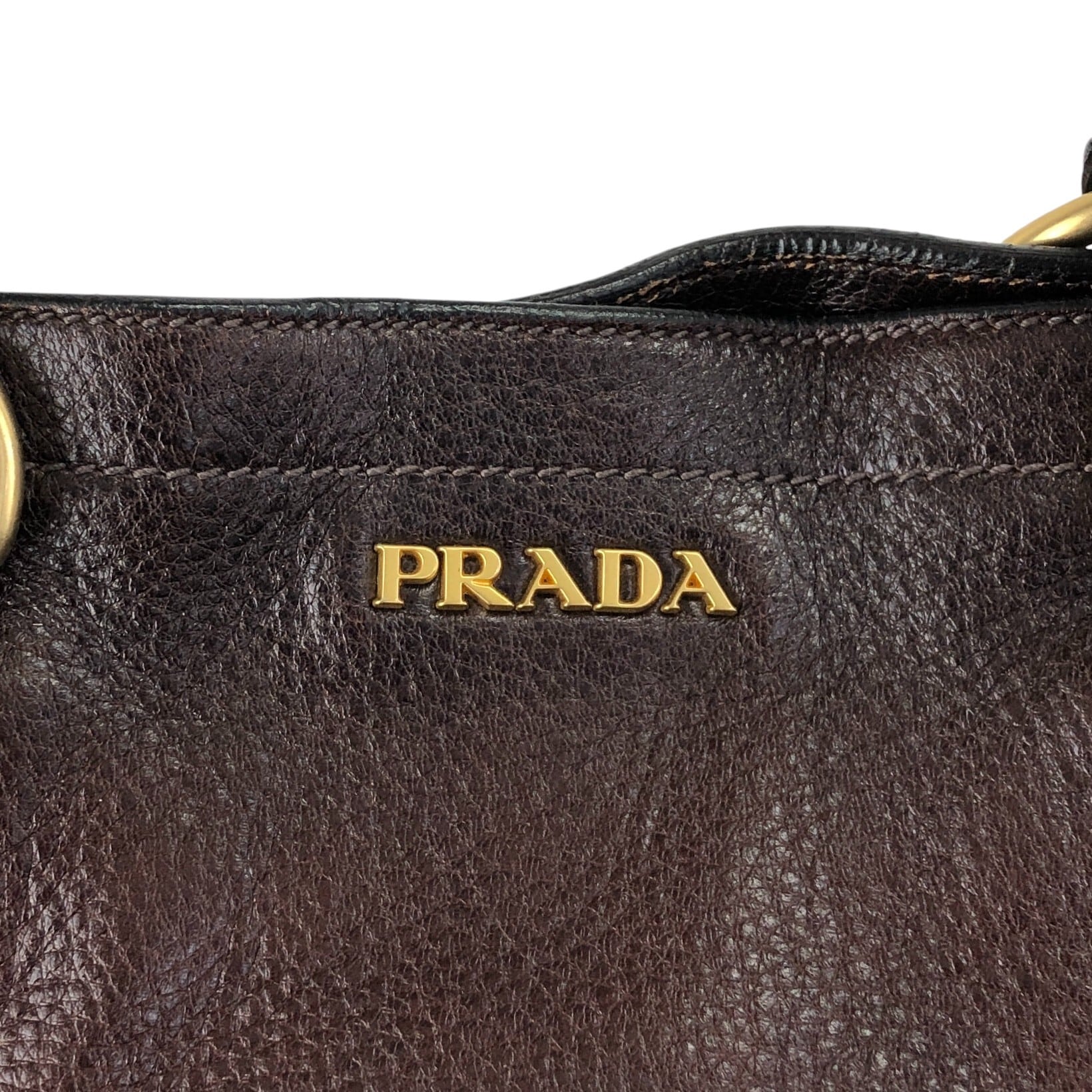 PRADA プラダ ハンドバッグ ブラウン ロゴ レザー 2wayトートバッグ