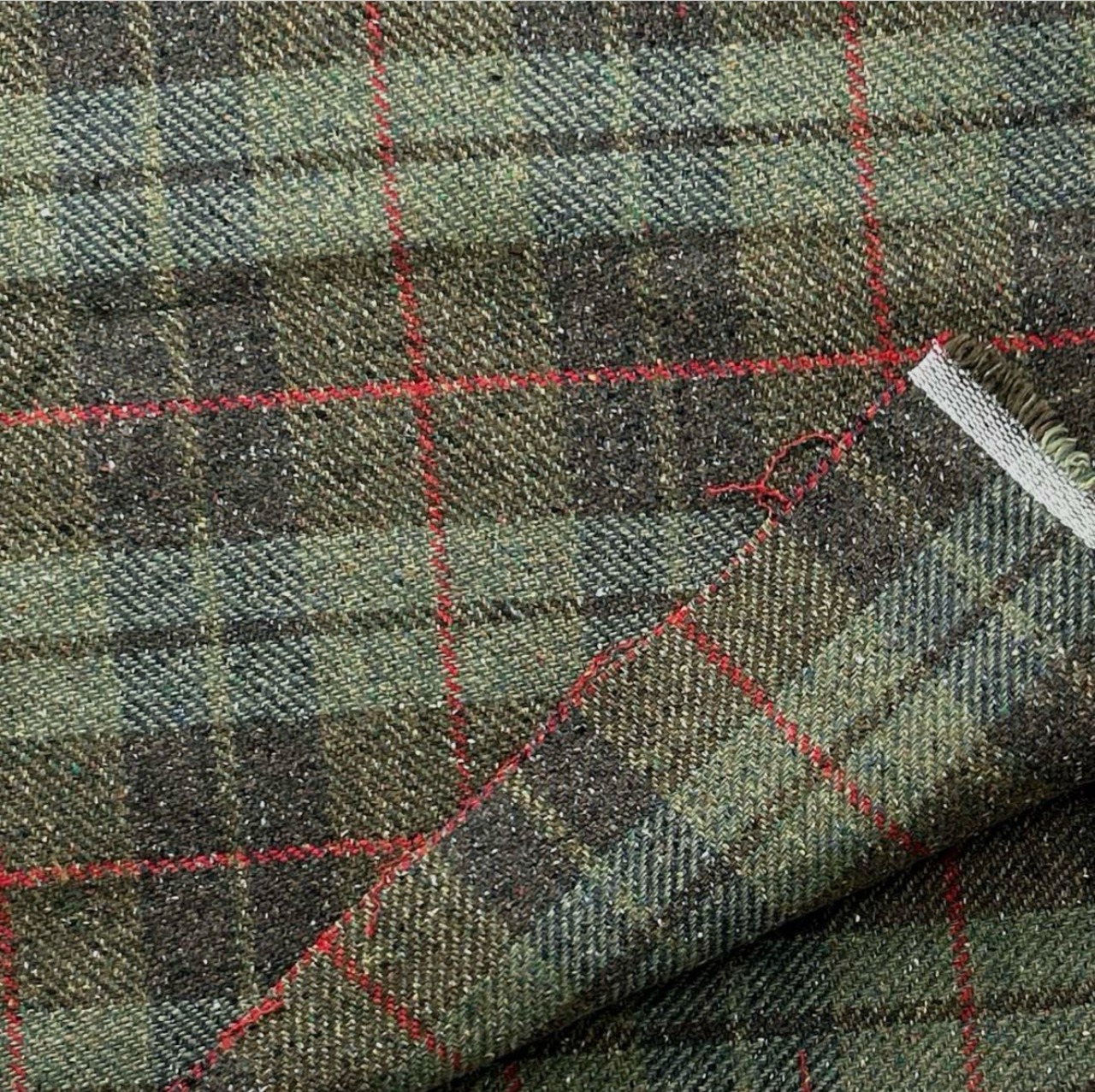 ★AM109◆1.4m◆ラスト1点‼◆ウール100%ややコシ感ありカラーネップツイード生地◆チェック◆グリーン系