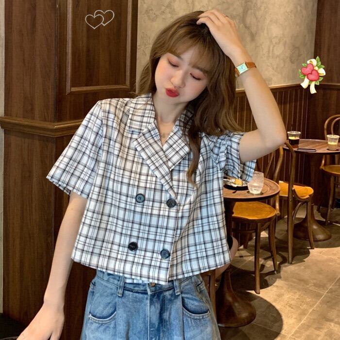 22ss ダブルボタンチェックシャツ 韓国レディースファッション通販 Krex ケーレックス