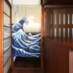 和柄のれん　白波　幅85×丈150cm　中国製　市松柄レース【AM11時までのご入金で当日出荷】5073