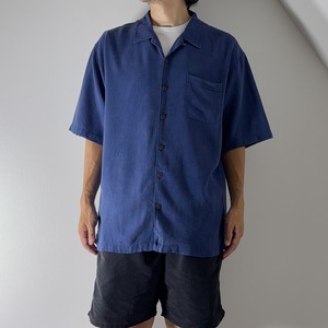 Tommy Bahama Silk open-collar shirt blue [XL] 古着