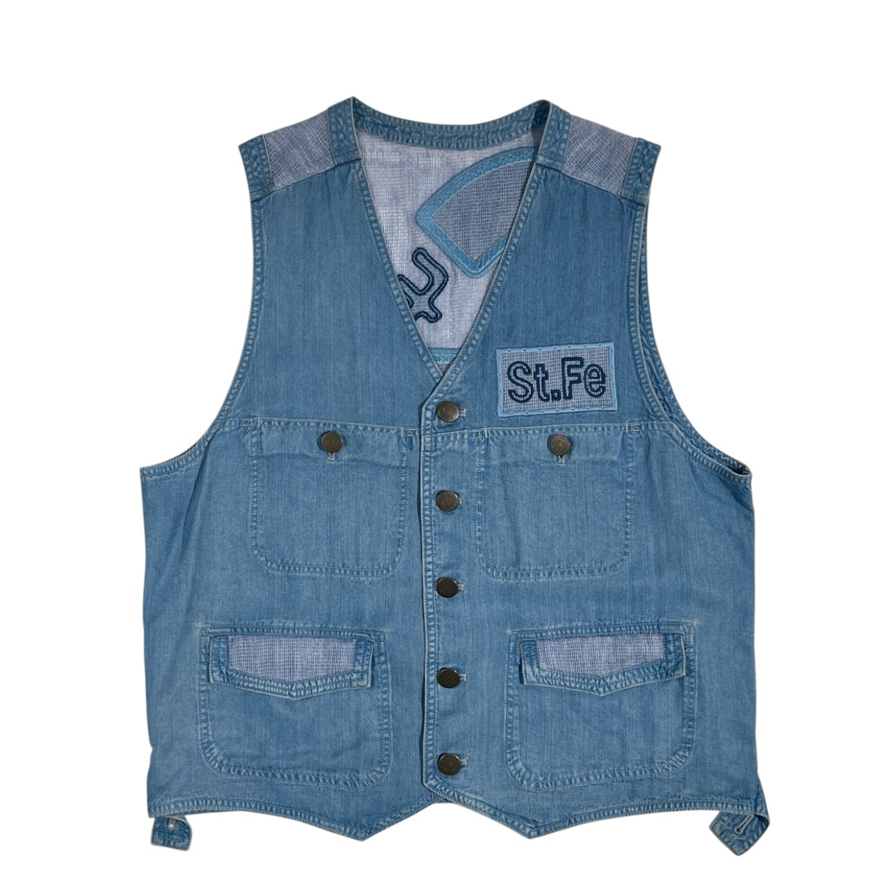 santa fe サンタフェ 切替メッシュ デザイン デニムベスト ジャケット /インディゴ系 日本製 メンズ