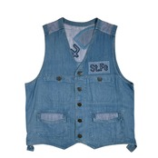 santa fe サンタフェ 切替メッシュ デザイン デニムベスト ジャケット /インディゴ系 日本製 メンズ