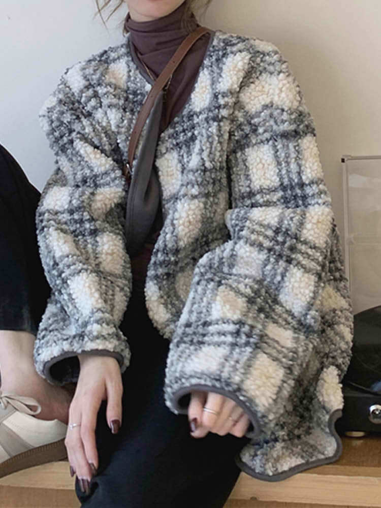 チェック柄ボアジャケット 大人かわいい きれいめ カジュアル ノー