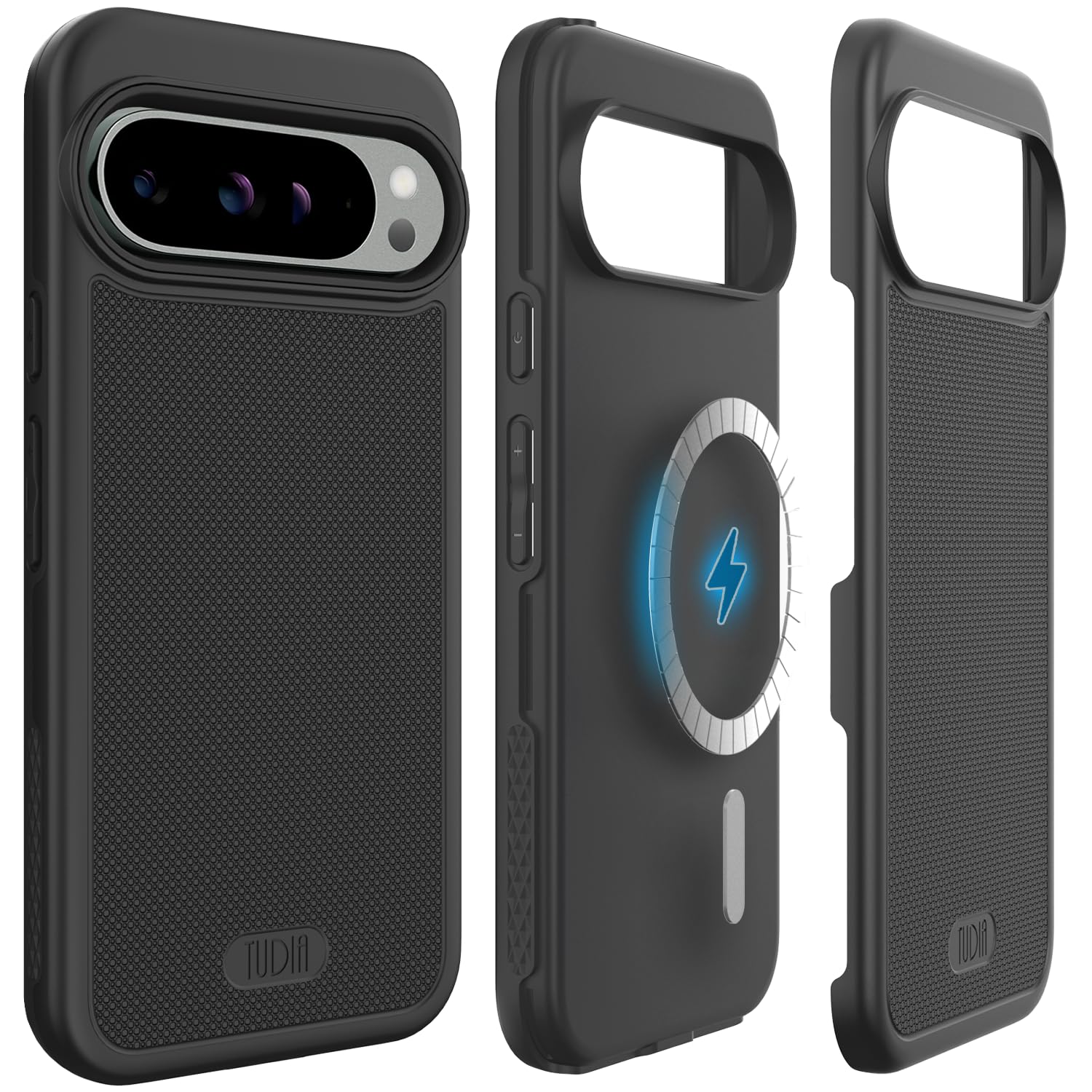 TUDIA「米軍MIL規格・Magsafe対応」Pixel 9 Pro XL 用 ケース、「MergeGrip」2層保護 耐衝撃 滑り止め 超薄型TPU Google Pixel 9 Pro XL 対応 携帯電話カバーバンパー - マットブラック