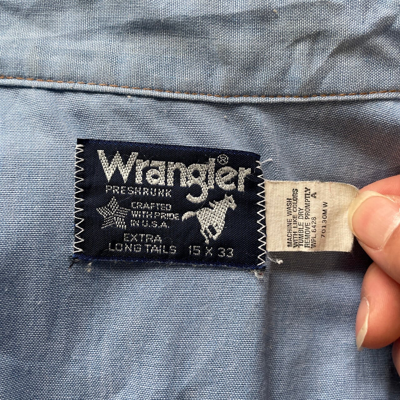 80年代 USA製 Wrangler ラングラー シャンブレーシャツ ウエスタン 