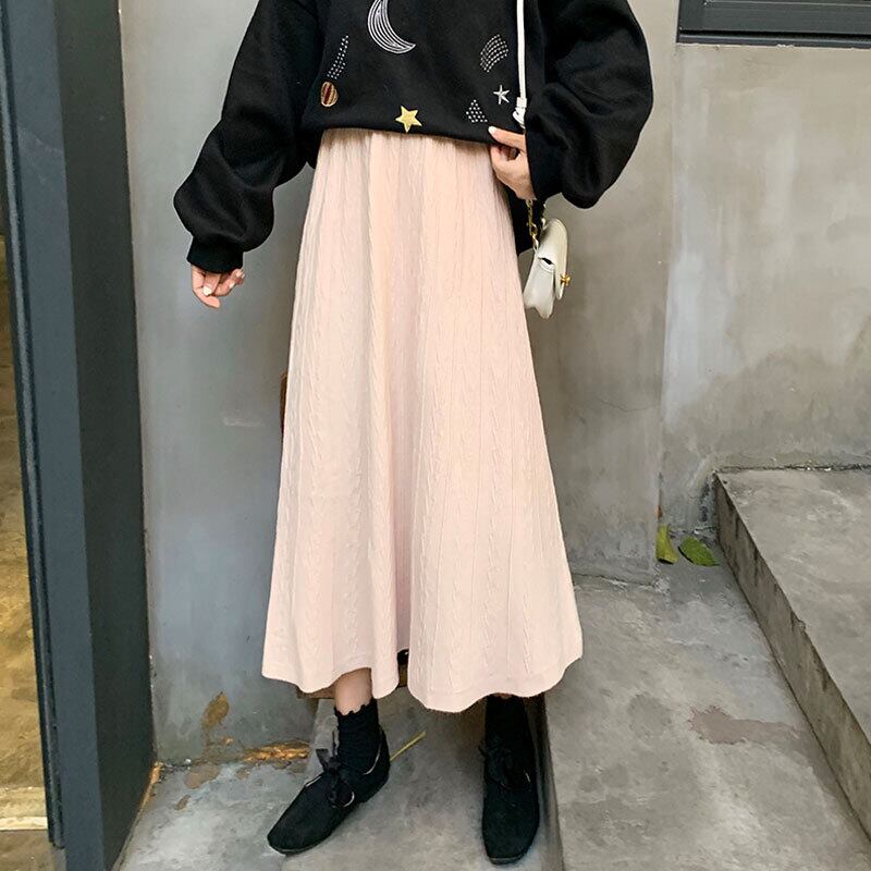 ニットスカート レディーススプリングスタンダードハイウェストウェスト レトロ 春物 萌量不足4446075966