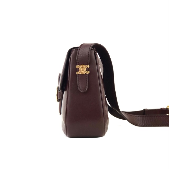 CELINE　セリーヌ　ブラゾンプレート　サイドブラゾン　トリオンフ　レザー　ショルダーバッグ　ボルドー　オールドセリーヌ　vintage　ヴィンテージ　xfmxkn