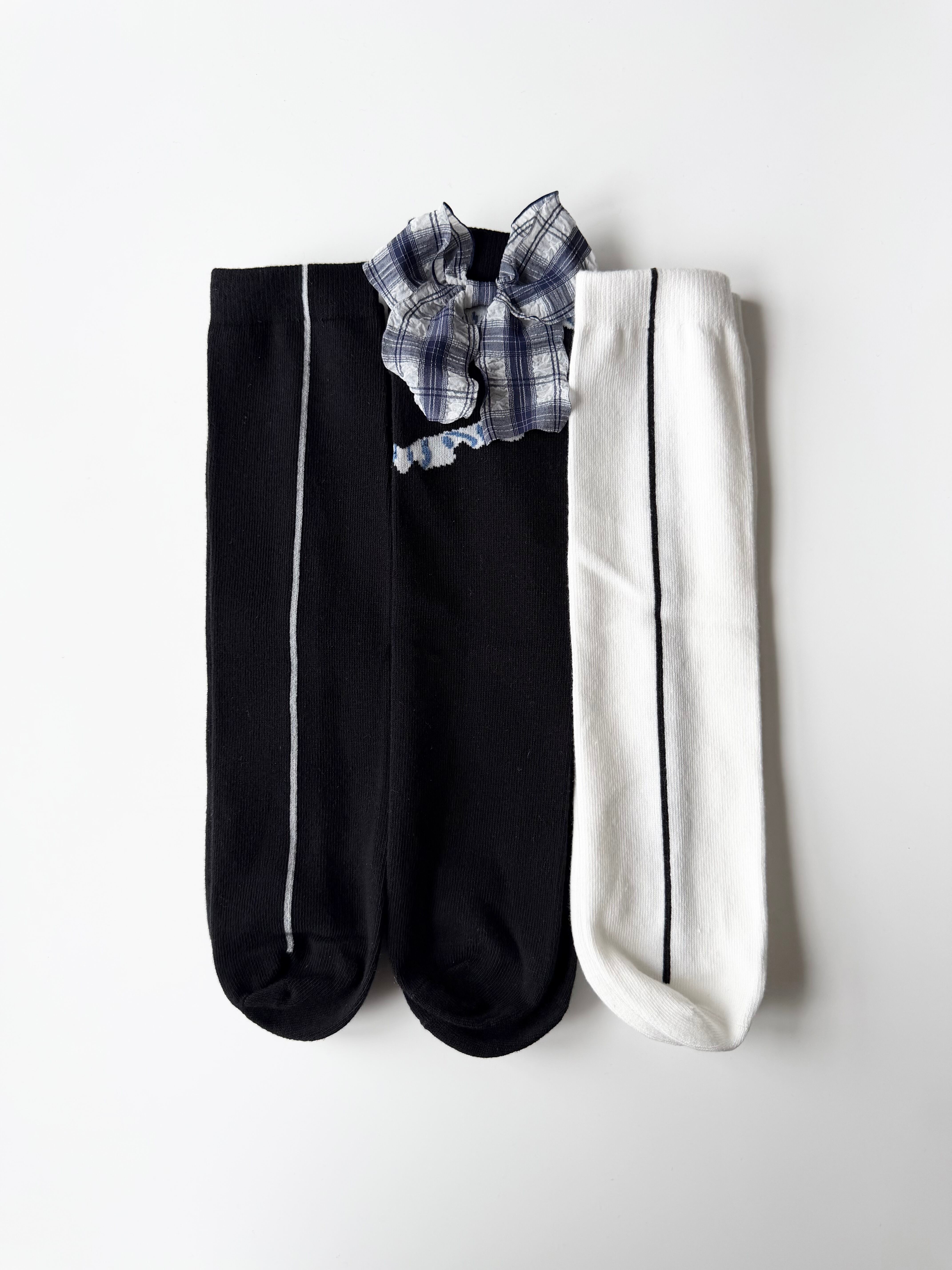 3set チェックリボン free socks   4434