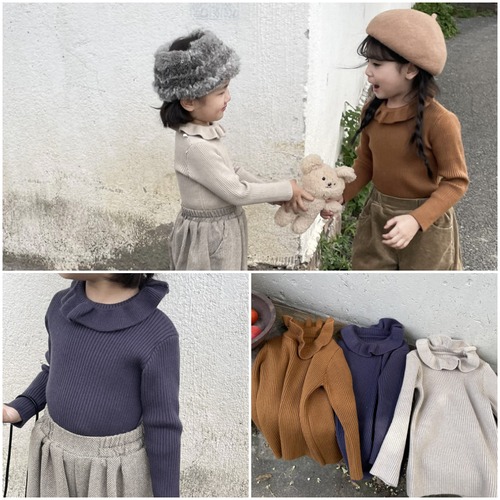 ニット トップス キッズ 長袖 セーター カットソー ニットソー 襟付き リブニット 子供 秋 冬 襟フリル 無地 子供服 子供 キッズ 韓国 韓国子供服 女の子 女児 人気 おすすめ かわいい 可愛い おしゃれ オシャレ プレゼント 贈り物 ギフト 誕生日 バースデー お出かけ 旅行 90 100 110 120 130 140 2歳 3歳 4歳 5歳 6歳 7歳 8歳 9歳 10歳