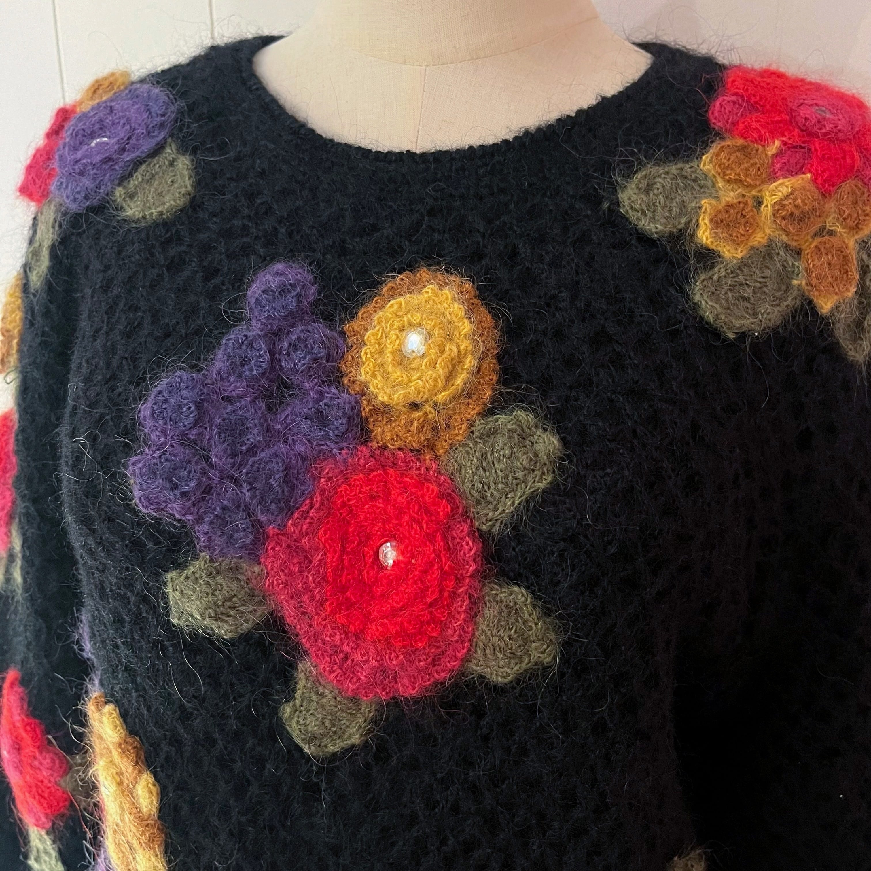 colorful flower stone mesh knit sweater