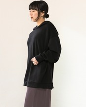 kujaku - wool jersey hoodie K400 ：Black｜ウール裏毛／ドロップショルダー／立体フード（ドローコードなし）