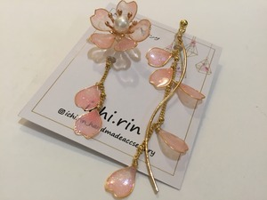 ichi.rin 花びら舞う桜 イヤリング ピーチ
