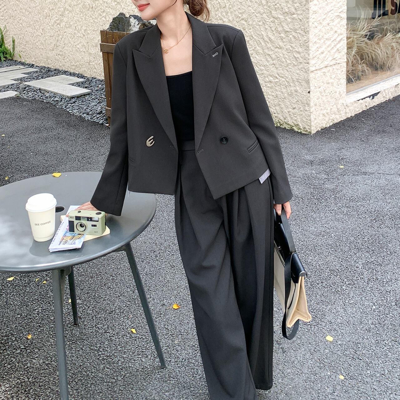 Double-breasted jacket & wide pants set S1629