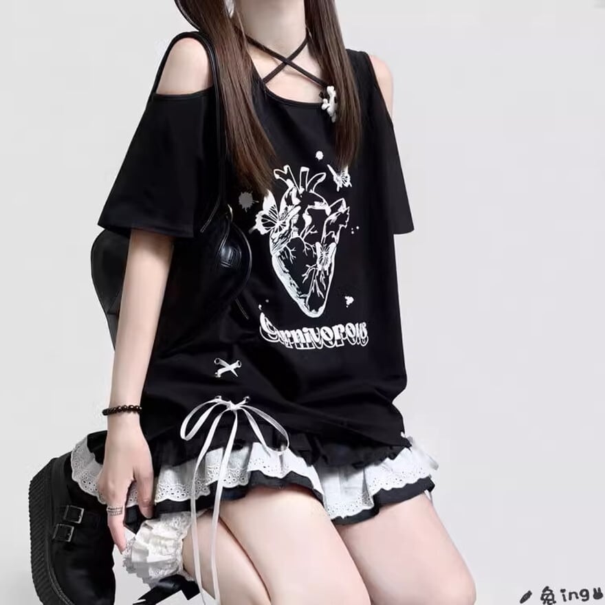 半袖 Tシャツ オフショル 闇かわいい｜天使と悪魔 | サブカル系地雷