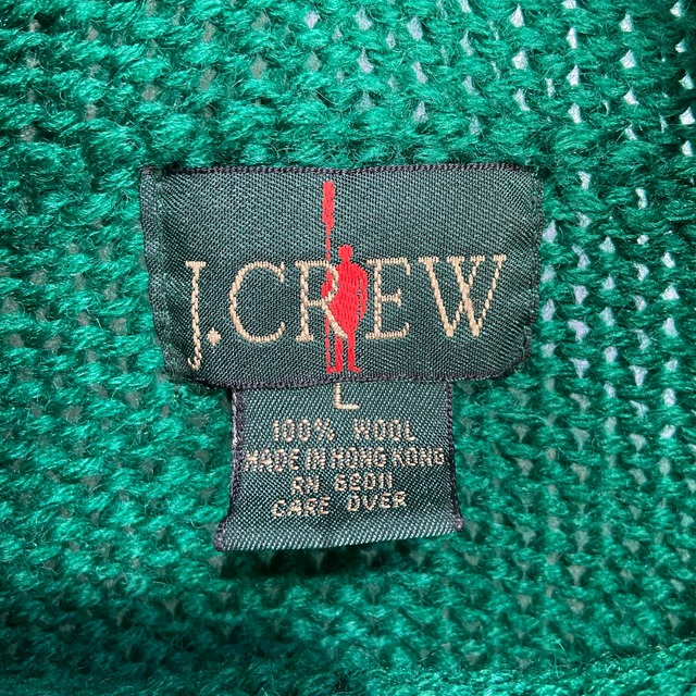 90s J.CREW ロールネックウールセーター 巨人タグ ニット 緑 L