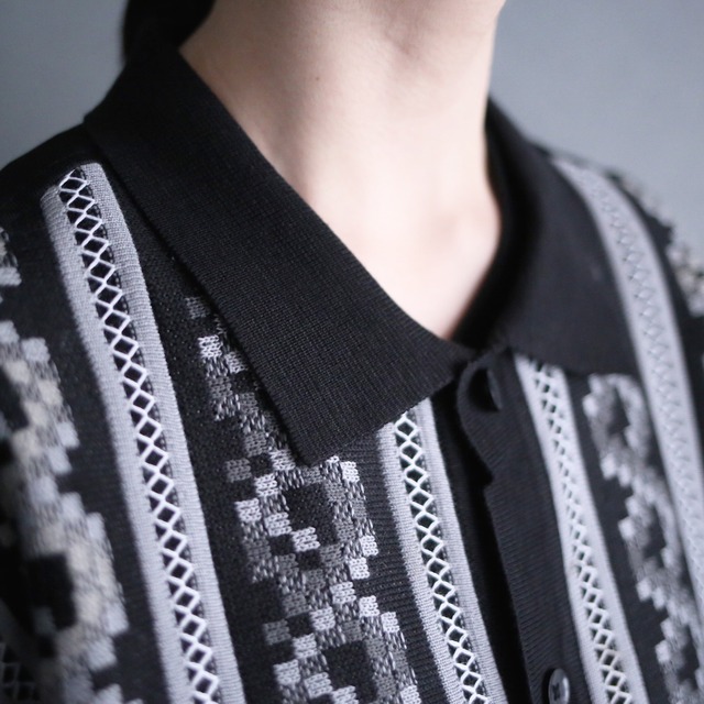 knit switching monotone pattern XXL over size shirt jacket