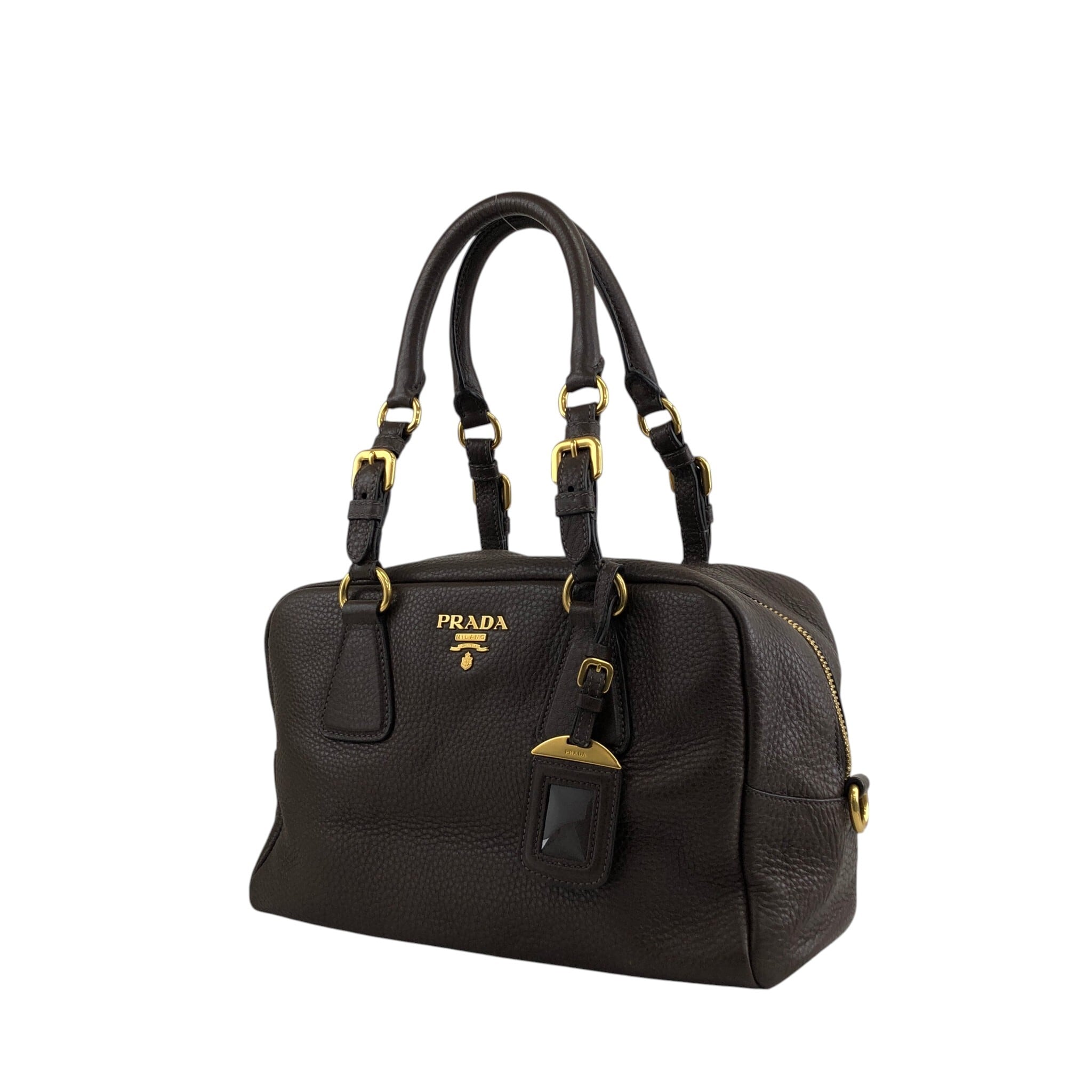 PRADA プラダ ショルダーバッグ ブラウン ロゴ レザー vintage