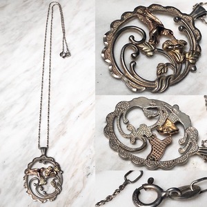 vintage art nouveau style sv×10ct×12ct pendant with silvdr chain