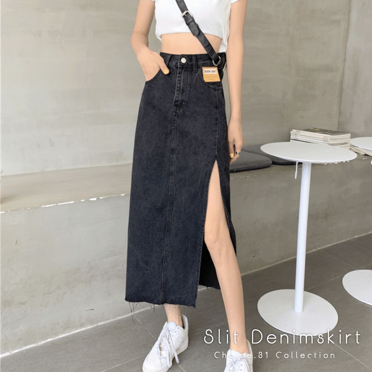 スリット入り デニムスカート タイト ロングスカート 2色 韓国ファッション Choice 31 レディースファッション通販