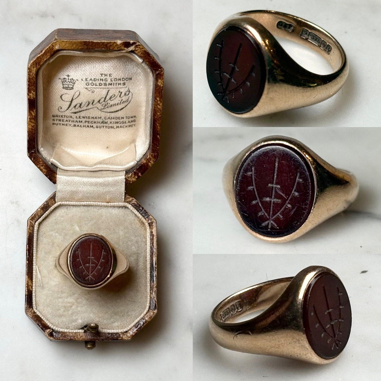 vintage c1960 9ct gold Carnelian intaglio ring