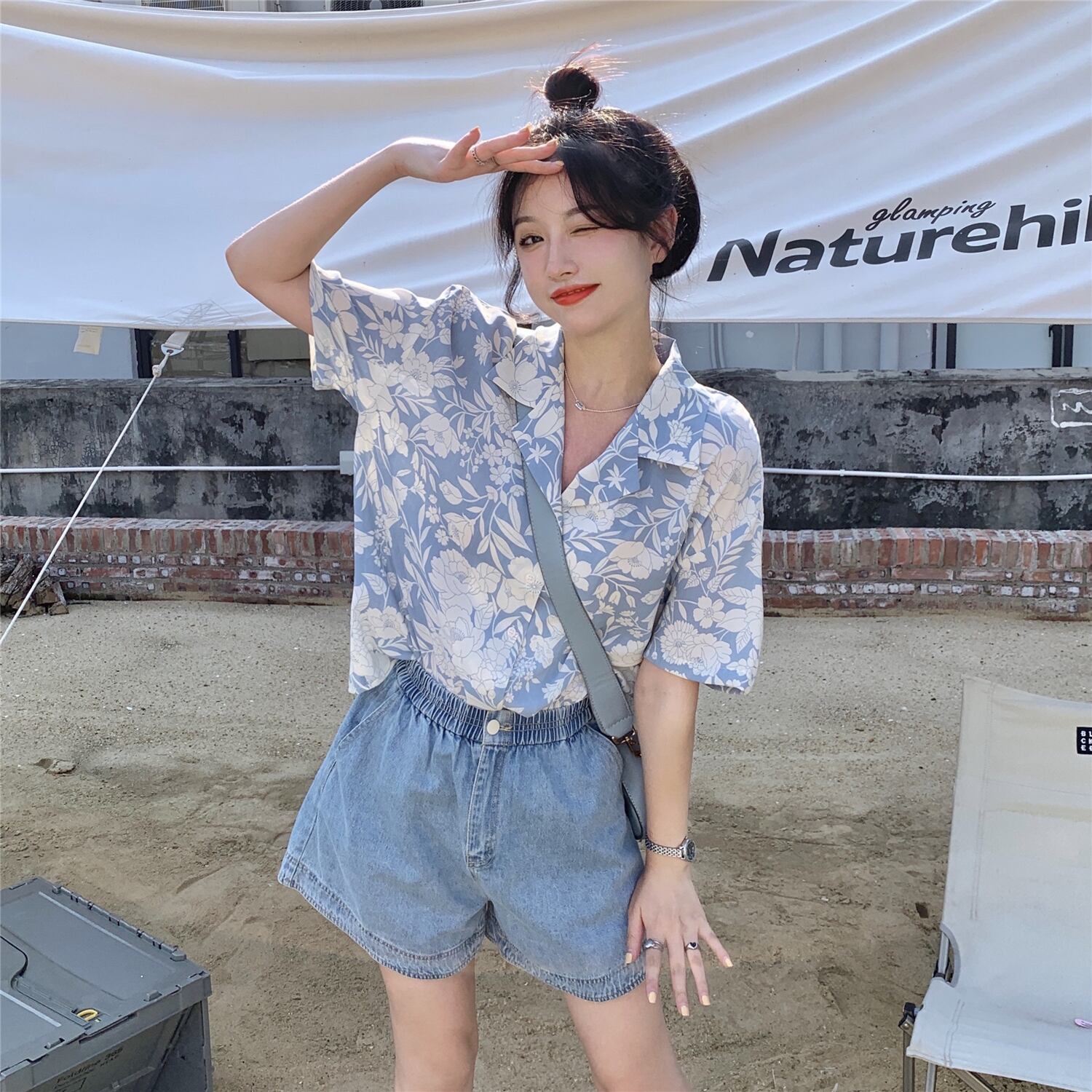 スタイルFlowerデザイン シャツ サマースタンダードルーズシフォントップス レトロ 夏物 フラワーデザイン YY-ファッション22462964344