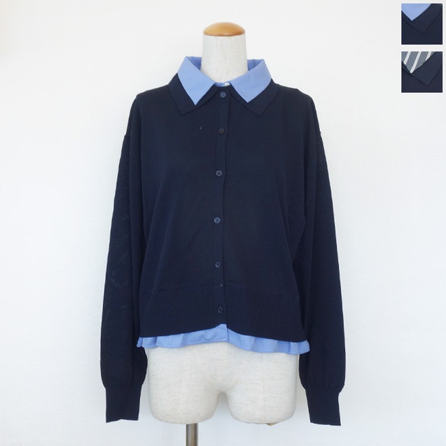 PRIORITY (プライオリティ) カーディガン レイヤード風 襟付き ドロップショルダー 長袖 P61118KR