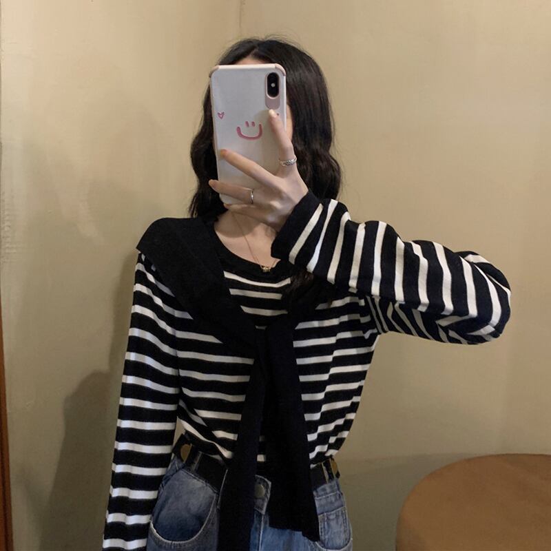 ストライプセーター スプリングオータムトップス ロング 春物 秋物 試着室48528567303