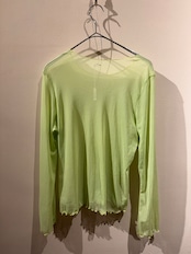 【フランス製】透け感シアメッシュ シアー長袖カットソー/ライムグリーン