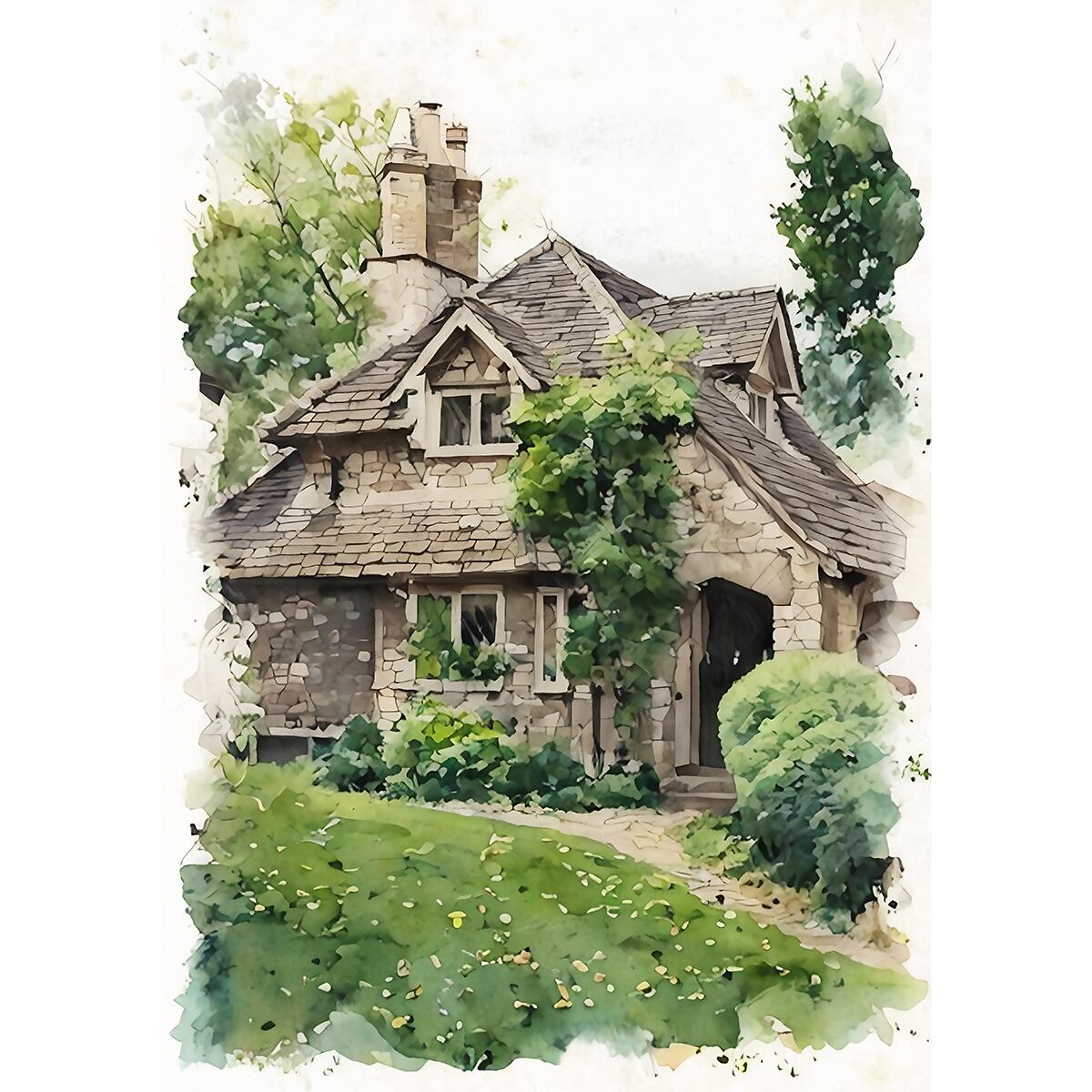 絵画 風景画(街並み) イギリス 雨のオックフォードを歩く人 インテリア