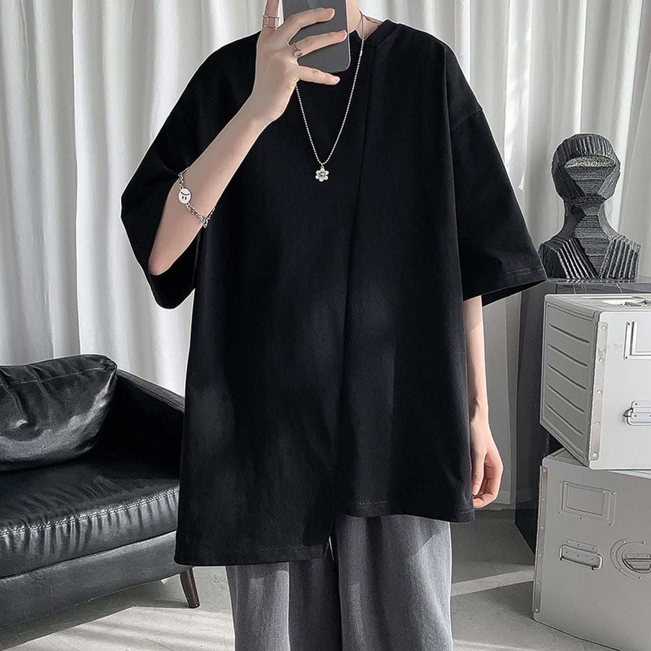 Vintage-style irregular 3/4-sleeve T-shirt(MT1599)