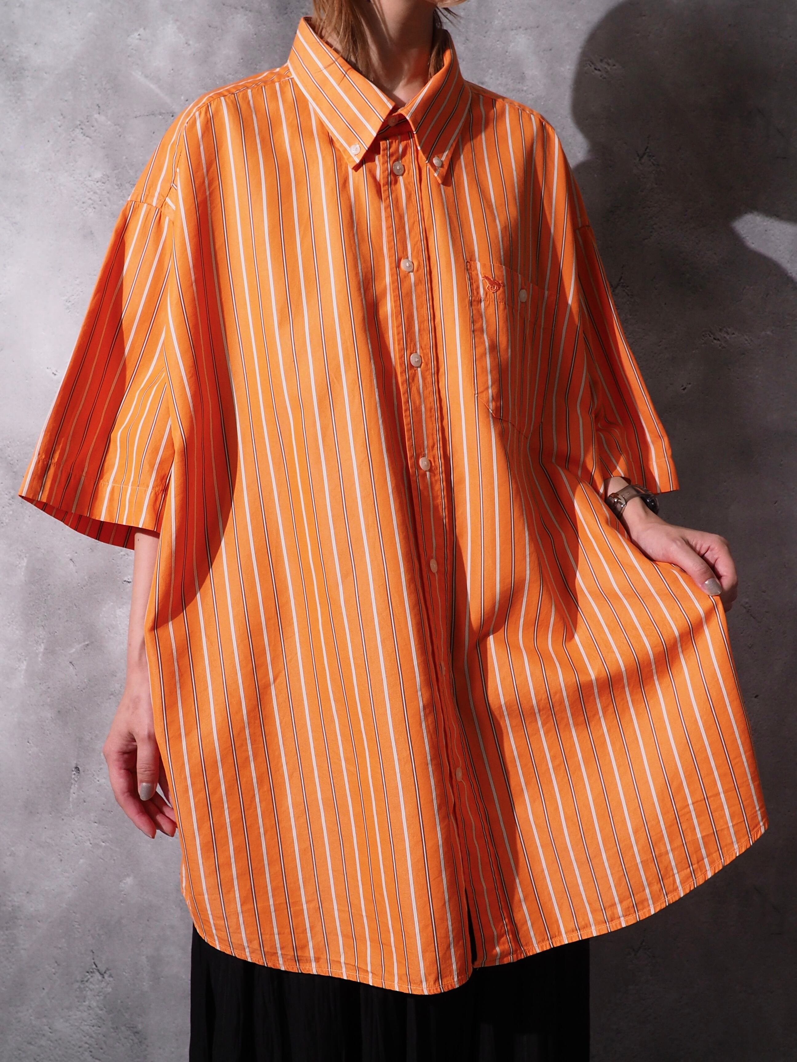 Paul Smith carrot orange color loose silhouette stripe button down shirt