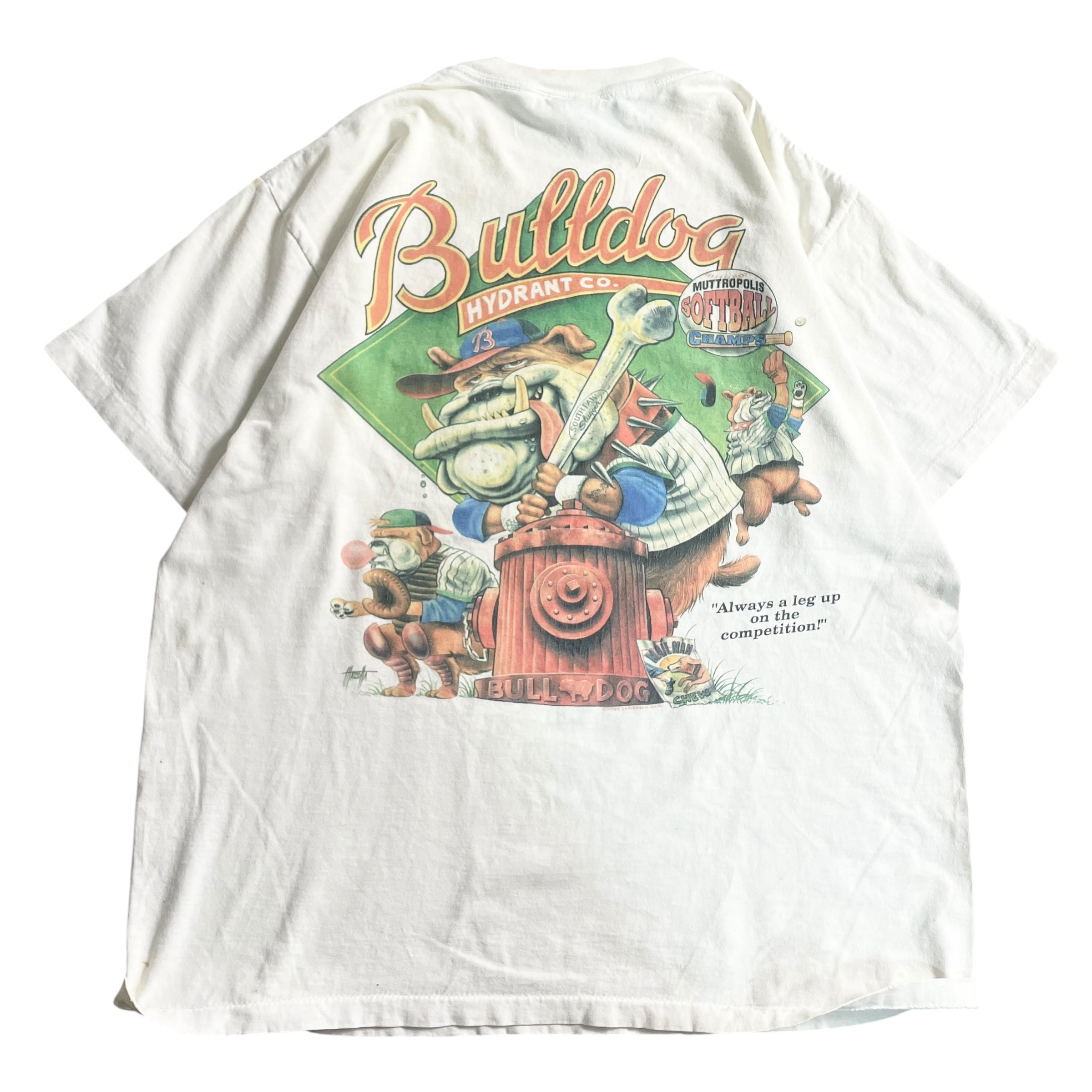 90s USA製 ブルドッグ 野球 ボロ ペンキ vintage T-shirt