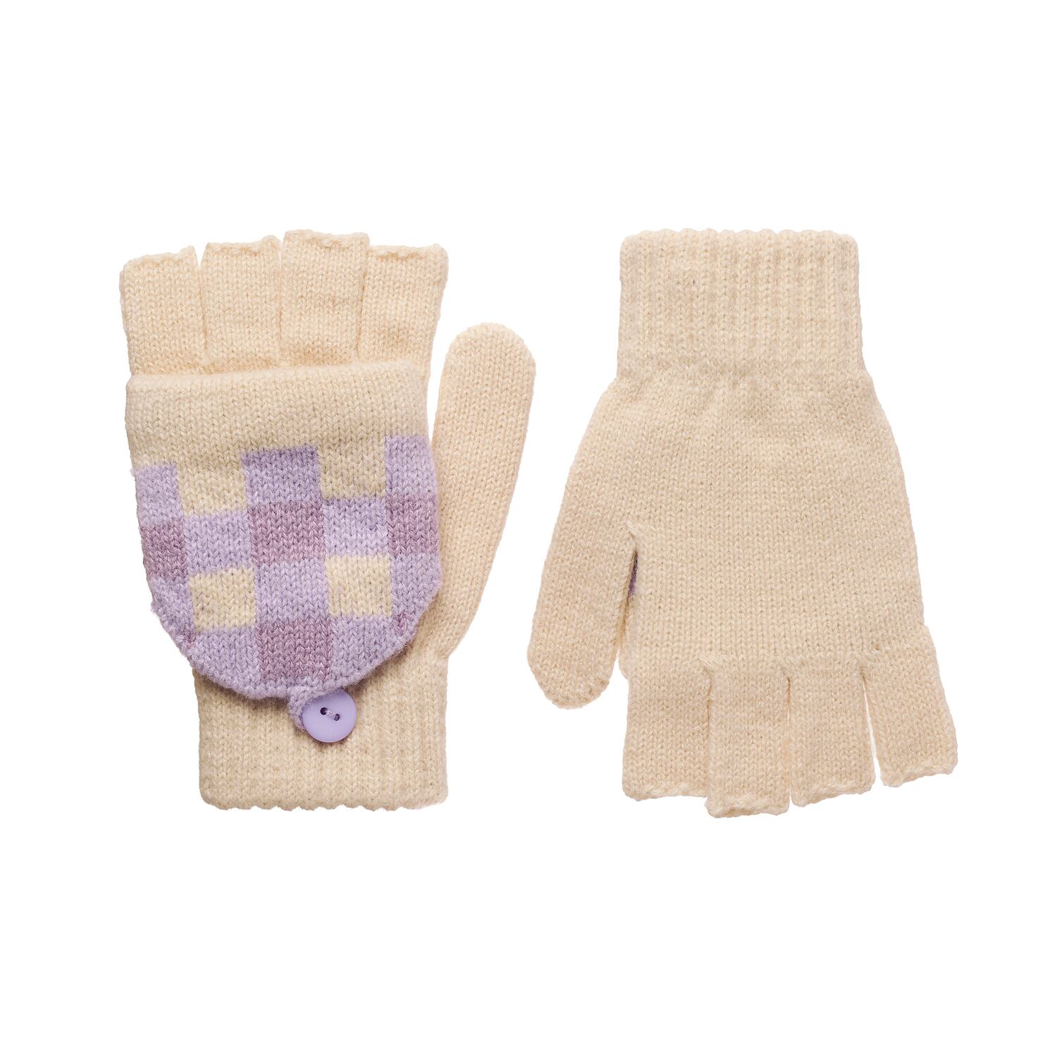 M2698L-1:Gingham Knitted Gloves 3-6 Years-PURPLE